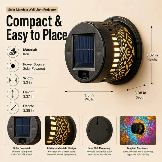 🎁2026 New Arrivals 💥Solar Mandala Wall Light Outdoor Garden Fence Projector Lamp Patio Ambient Decor