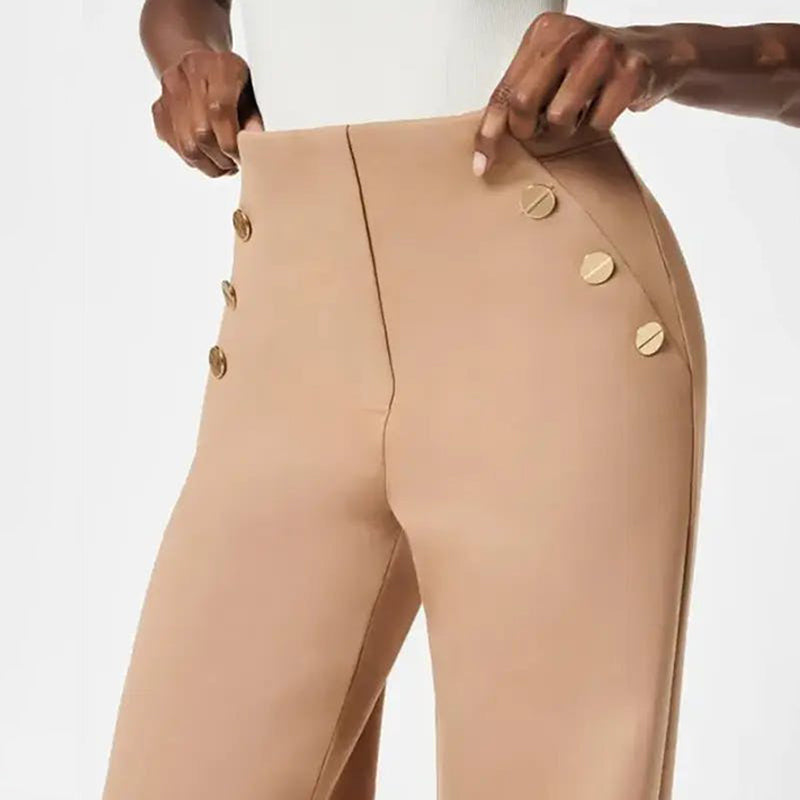 🎁- Hoge stretch buikcontrole broek met wijde pijpen en knoopjes