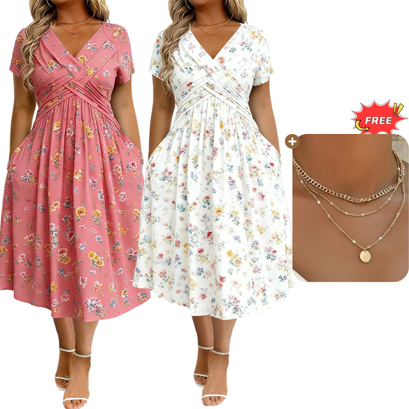 💃2026 Summer Hot Sale 50% OFF🌿⏳Women's V-Neck Floral Print Dress with Twist Waist