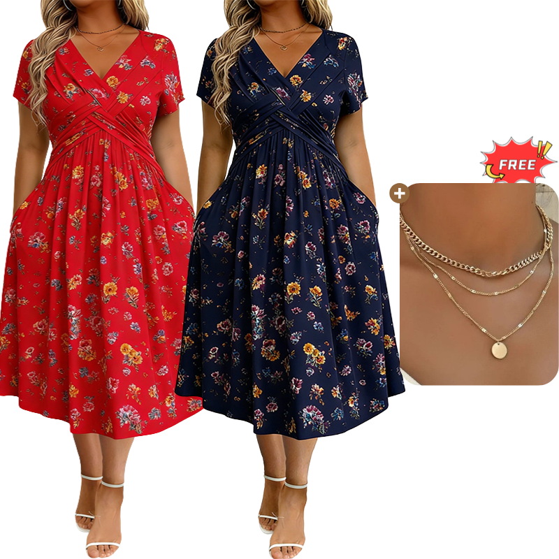 💃2026 Summer Hot Sale 50% OFF🌿⏳Women's V-Neck Floral Print Dress with Twist Waist