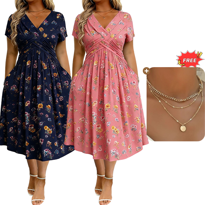💃2026 Summer Hot Sale 50% OFF🌿⏳Women's V-Neck Floral Print Dress with Twist Waist