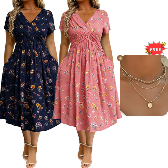 💃2026 Summer Hot Sale 50% OFF🌿⏳Women's V-Neck Floral Print Dress with Twist Waist