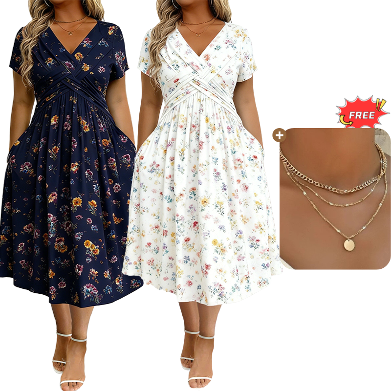 💃Women's V-Neck Floral Print Dress with Twist Waist