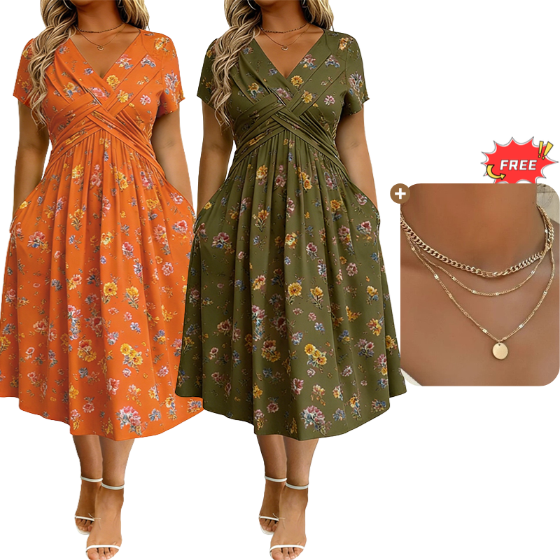 💃2026 Summer Hot Sale 50% OFF🌿⏳Women's V-Neck Floral Print Dress with Twist Waist