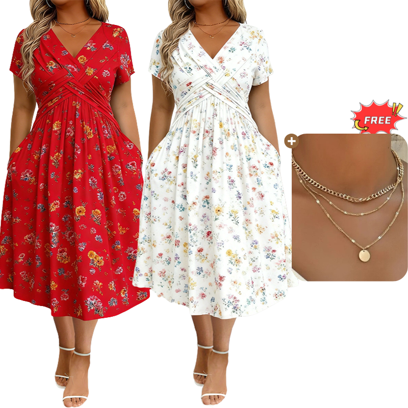 💃Women's V-Neck Floral Print Dress with Twist Waist