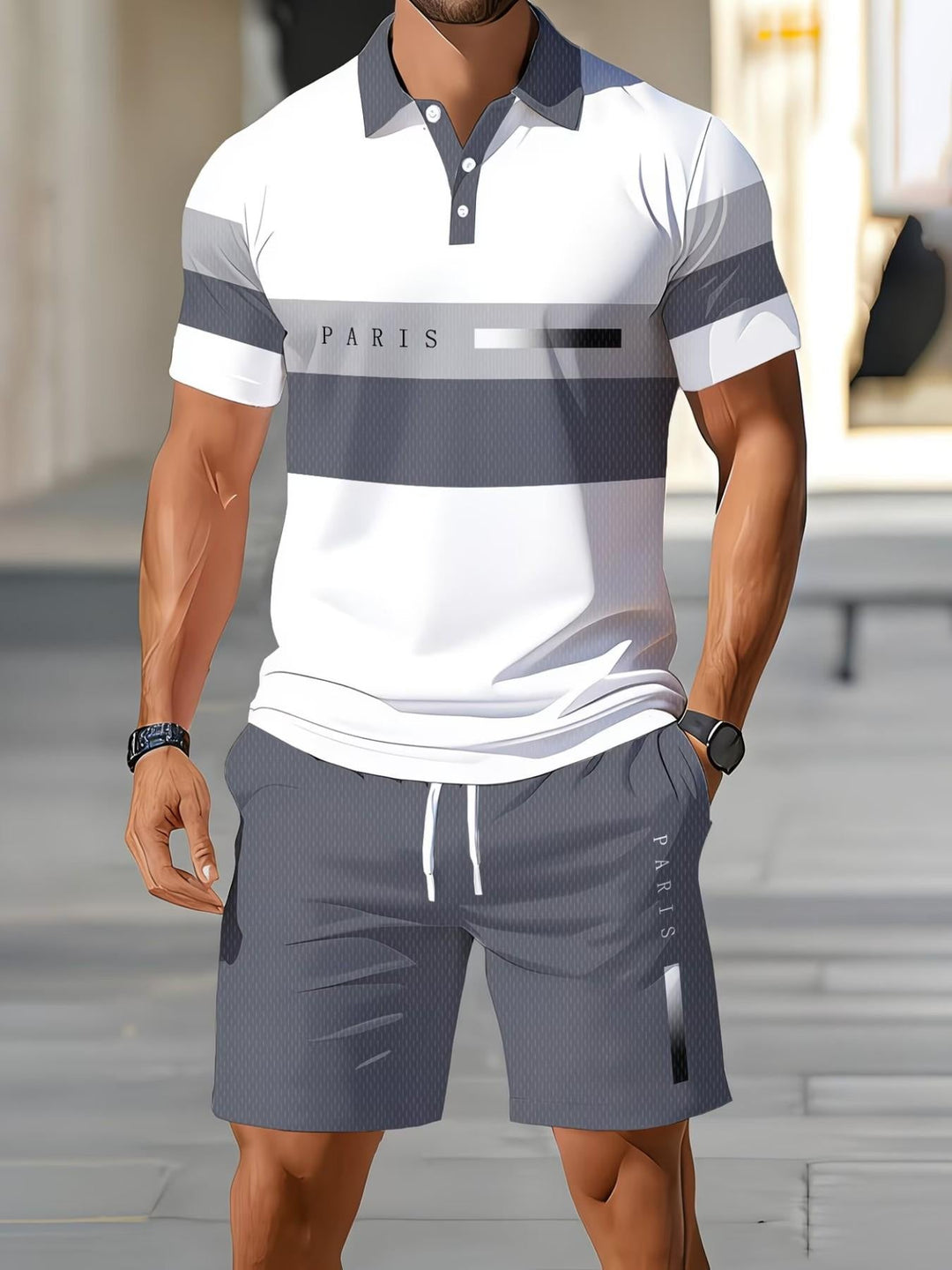 🔥Men's Short Sleeve Casual Set, Summer Beach Fashion Sport Wear, Plaid Pattern, Slim-Fitting, Above the Knee