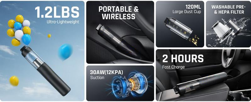 💖2025 Hot Sale💖 Slim V8 Mate trådløs bilstøvsuger med høy effekt 12000 Pa/30AW