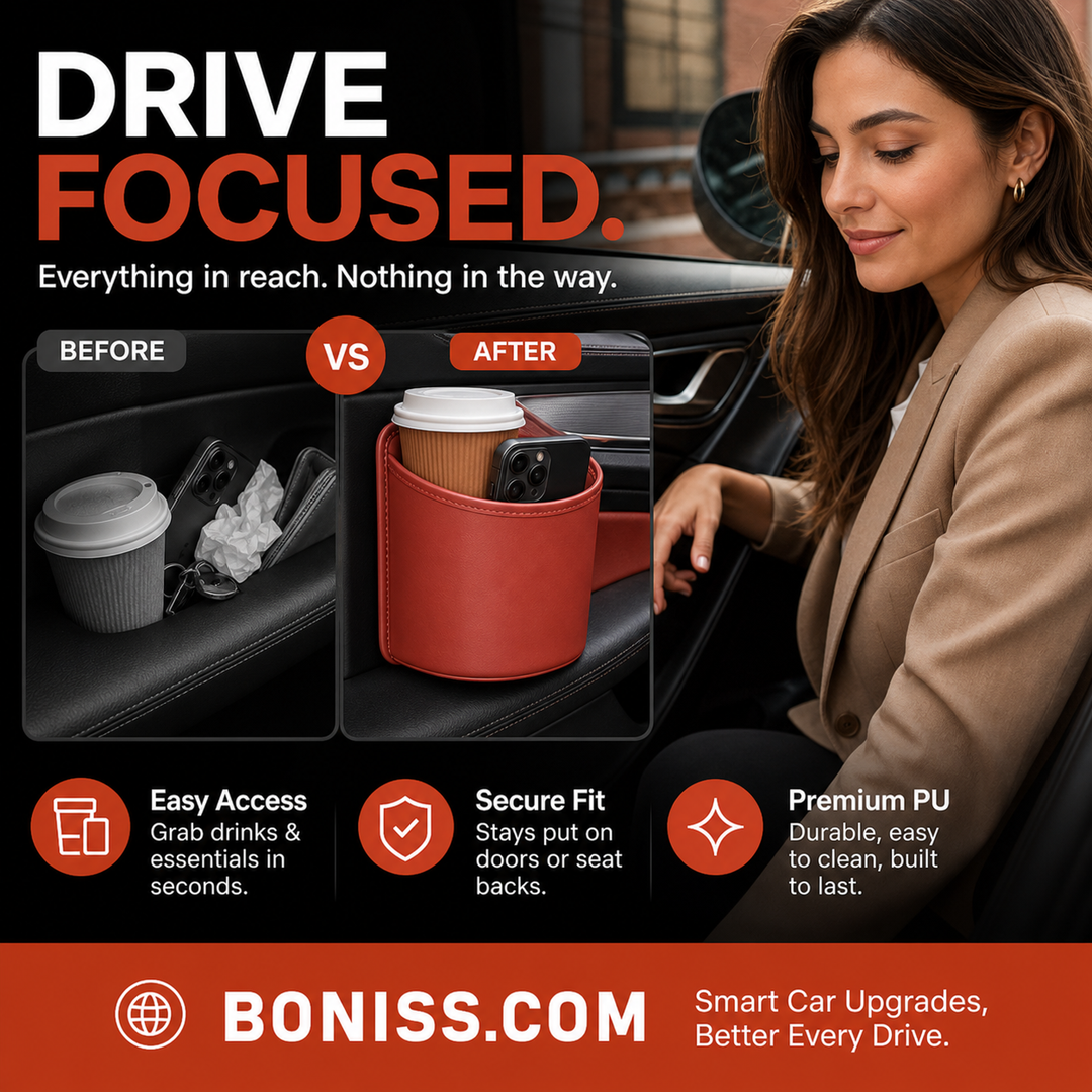 🥳2026 HOT SALE🥳💞50K+ SOLD!🚗🧺 53% OFF! Leather Car Door Cup Holder – Wide‑mouth opening, easy reach for drinks & phone. Clip‑on secure fit. PU leather, tough & stylish. 🛡️✨