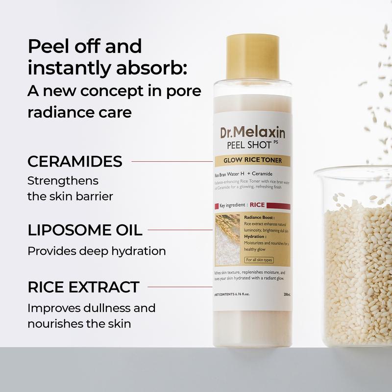 [Dr.Melaxin Official] Peel Shot Glow Rice Toner | Skin Texture, Hydration, Soothing | Korean Cosmetics | 6.76 fl.oz.