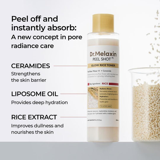 [Dr.Melaxin Official] Peel Shot Glow Rice Toner | Skin Texture, Hydration, Soothing | Korean Cosmetics | 6.76 fl.oz.