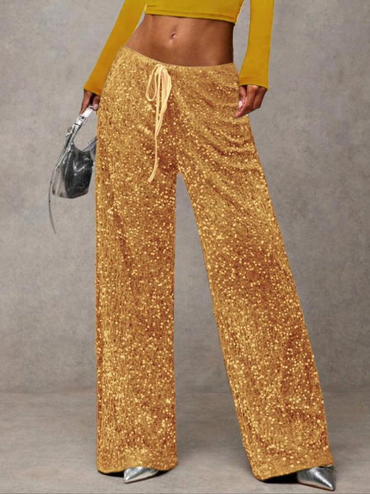 🖤 Black Friday Early Access: 50% OFF 🖤Women's Glitter Fashion Adjustable Drawstring Slimming Elastic Waist Straight-Leg Pants