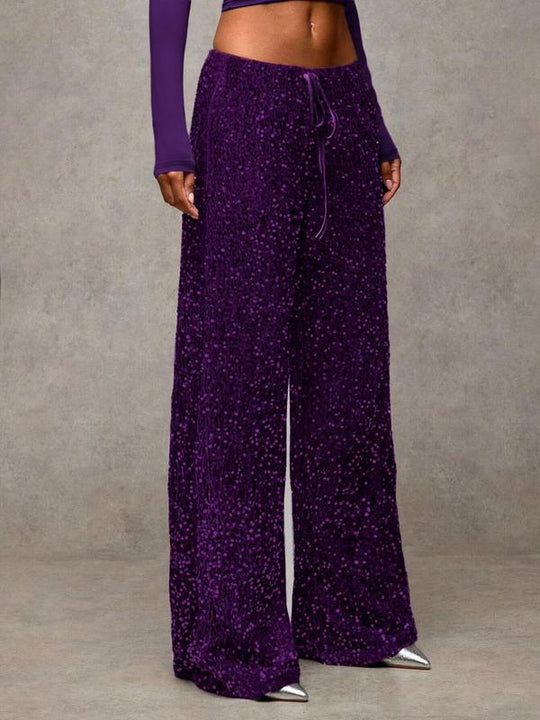 🖤 Black Friday Early Access: 50% OFF 🖤Women's Glitter Fashion Adjustable Drawstring Slimming Elastic Waist Straight-Leg Pants