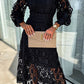 Romantic, Sensual and Elegant Crochet Lace Lantern Sleeve Party Midi Dress