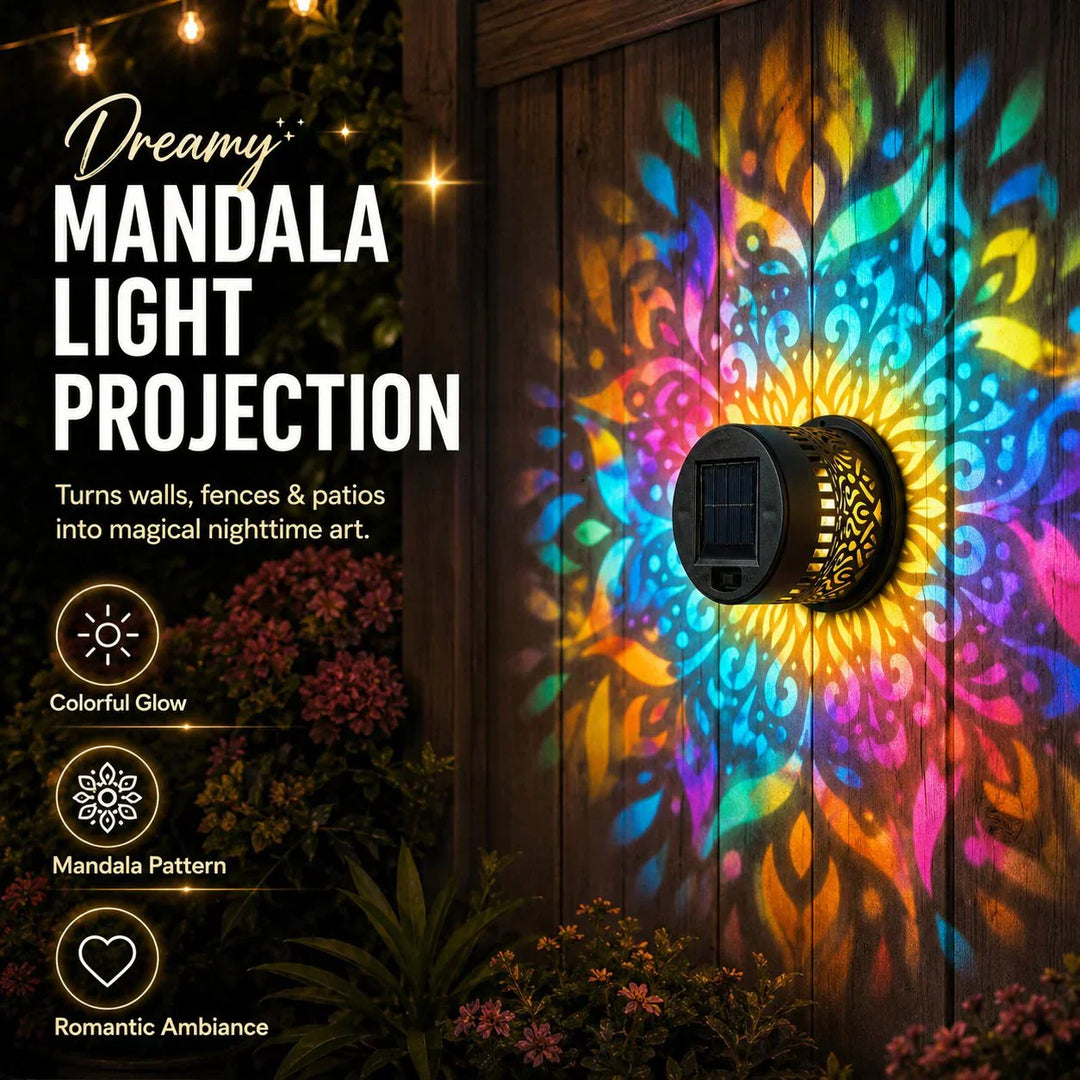 🎁2026 New Arrivals 💥Solar Mandala Wall Light Outdoor Garden Fence Projector Lamp Patio Ambient Decor