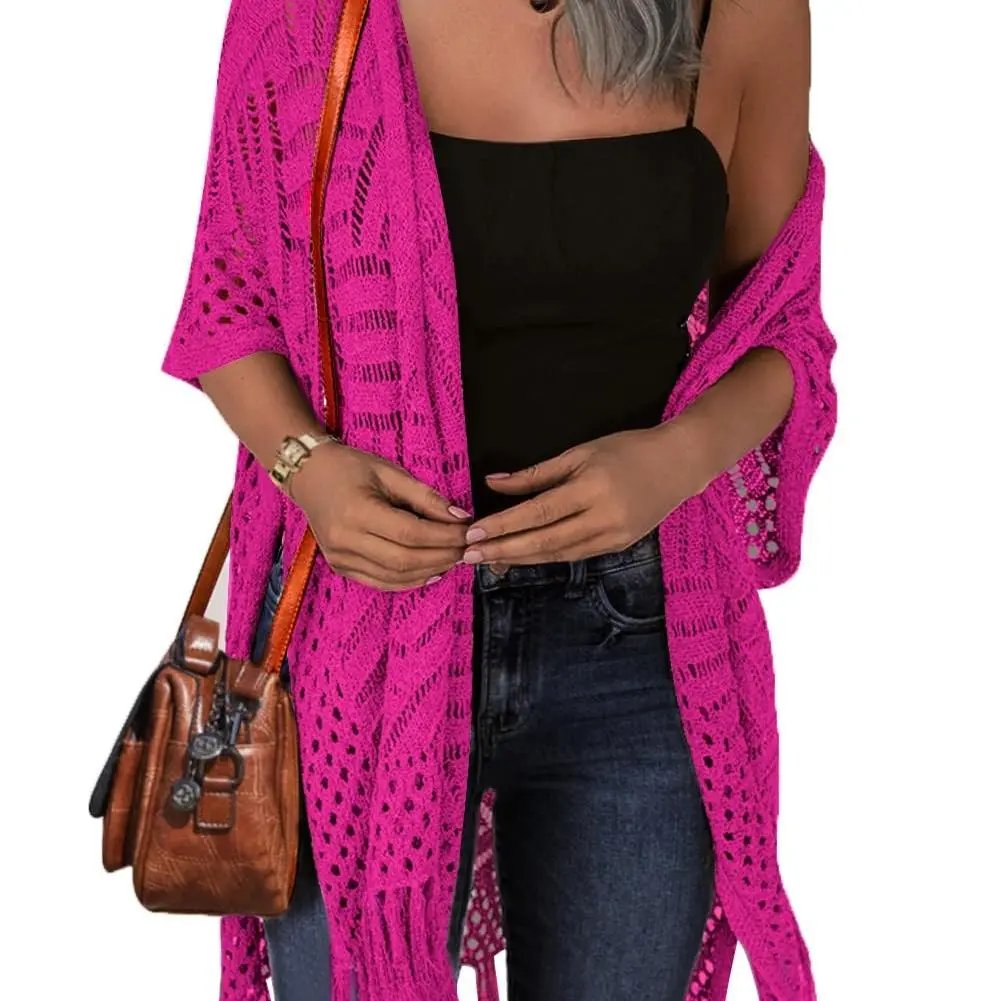 Women’s Oversized Knit Cardigan – Lightweight Crochet Tassel Kimono for Spring & Summer 🌸