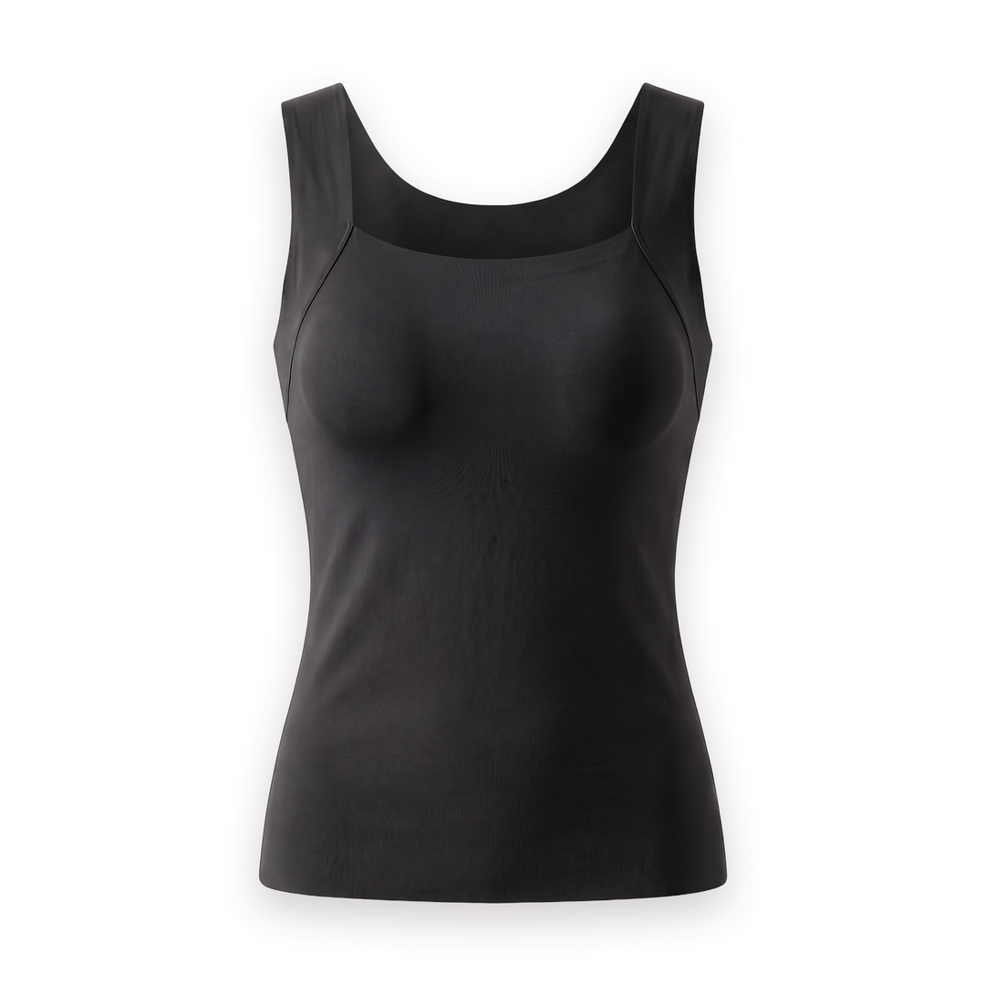 The Built-In Bra Tank in black, front view