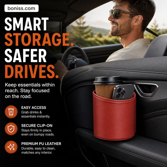 🥳2026 HOT SALE🥳💞50K+ SOLD!🚗🧺 53% OFF! Leather Car Door Cup Holder – Wide‑mouth opening, easy reach for drinks & phone. Clip‑on secure fit. PU leather, tough & stylish. 🛡️✨