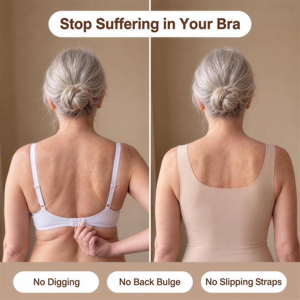 Back view of the grey built-in bra tank