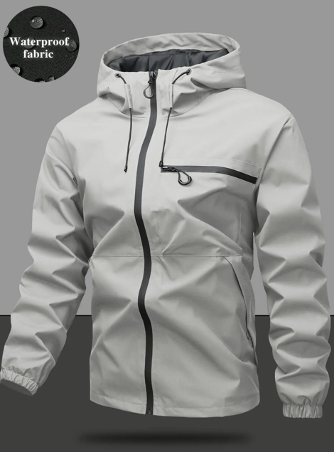 🔥LAST DAY SALE- 50% OFF⛰️Men's Plain Waterproof Windproof Drawstring Zip Up Hooded Jacket