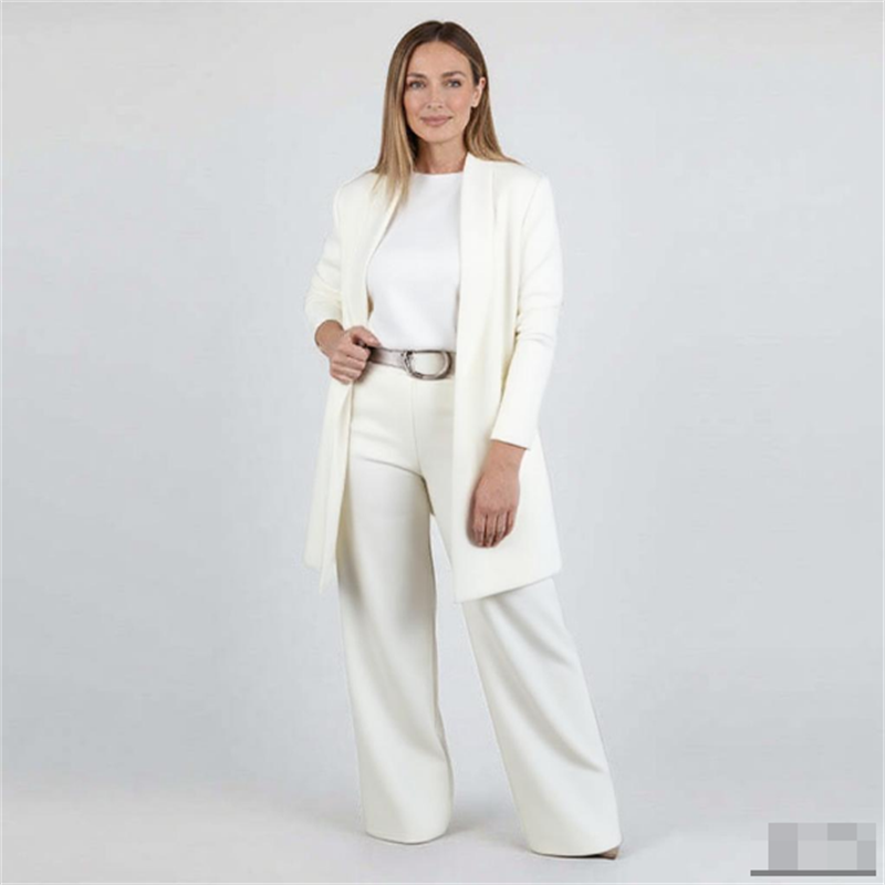 🎉50% REDUCERE🥳Set elegant de 3 piese pentru cardigan lung – Material moale, top elegant & Pantaloni pentru naveta la birou & Ieșiri zilnice