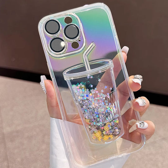 3D Bling Quicksand Juice Bottle Gradient Phone Case