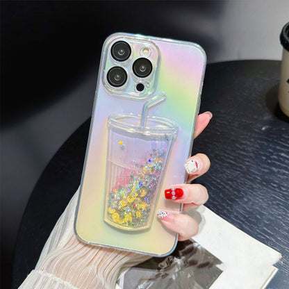 3D Bling Quicksand Juice Bottle Gradient Phone Case