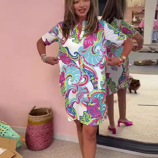 🌷Limited Time Offer 50% OFF💞Women Colorful Printed V-Neck Dress