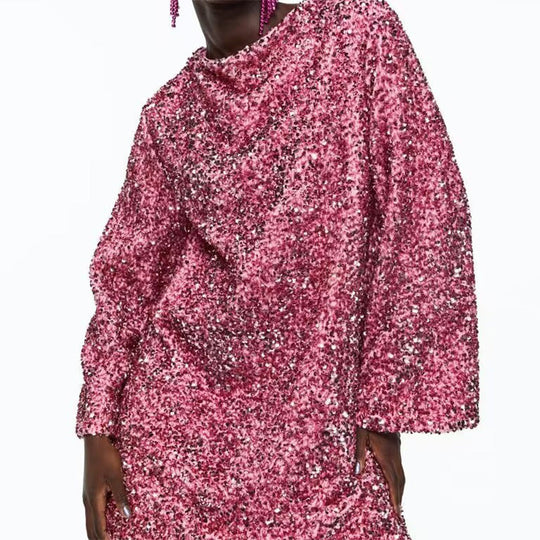 🖤Black Friday-uitverkoop: 50% KORTING🖤Dans de hele nacht pailletten op de rug, strik en losse mini-jurk