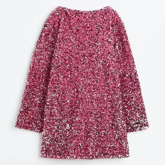 🖤Black Friday-uitverkoop: 50% KORTING🖤Dans de hele nacht pailletten op de rug, strik en losse mini-jurk