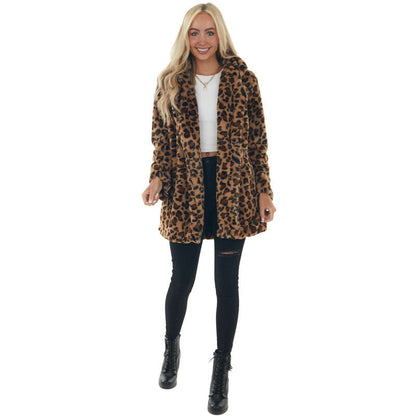 Casual Loose Plush Leopard Coat for Women