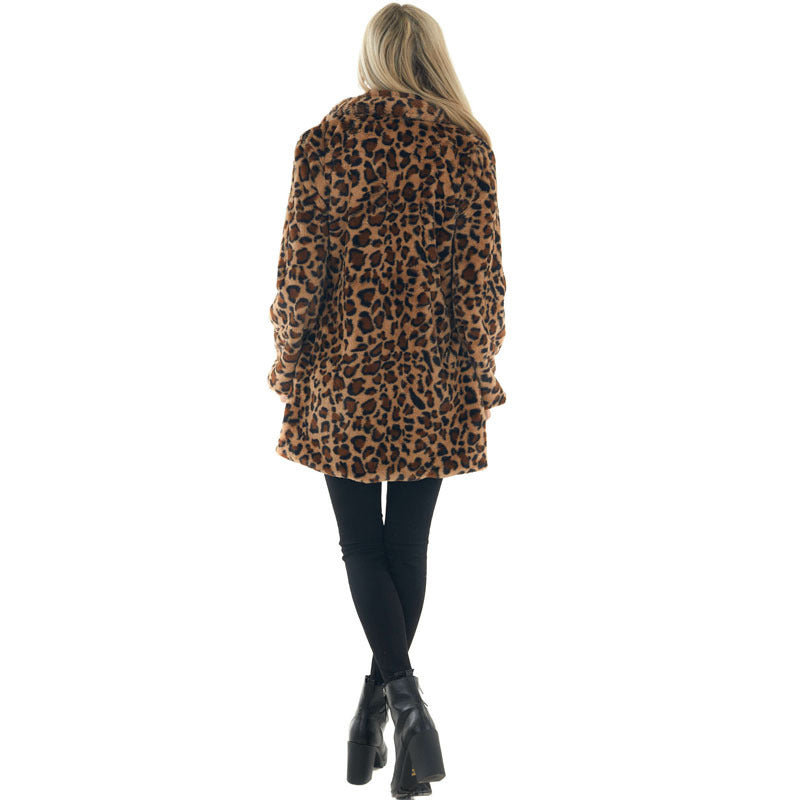 Casual Loose Plush Leopard Coat for Women