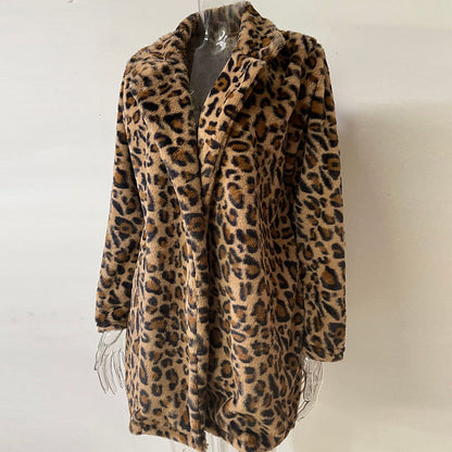 Casual Loose Plush Leopard Coat for Women