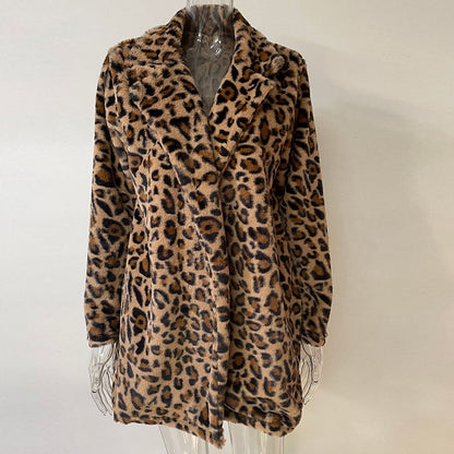 Casual Loose Plush Leopard Coat for Women