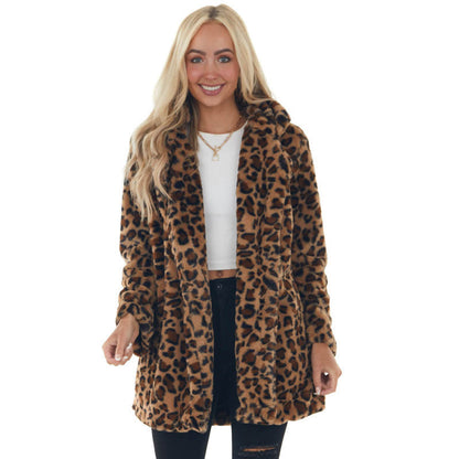 Casual Loose Plush Leopard Coat for Women