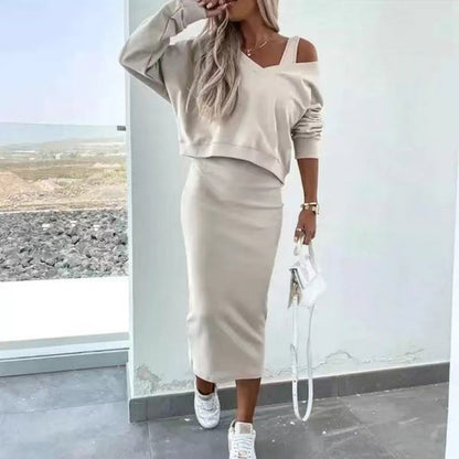 🌸HOT SALE 56% OFF🌸Women's 2-Piece Set Sleeveless Dress & Loose V-Neck Pullover