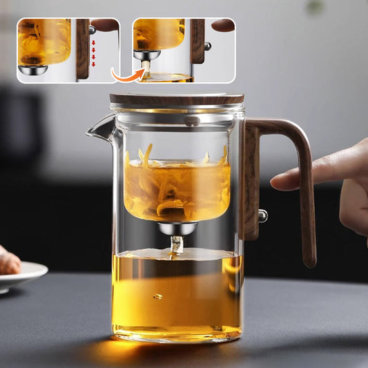 🔥Hot Sale🔥Water Separation Glass Teapot with Wooden Handle