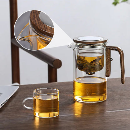 🔥Hot Sale🔥Water Separation Glass Teapot with Wooden Handle