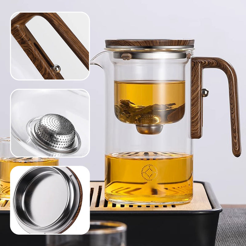 🔥Hot Sale🔥Water Separation Glass Teapot with Wooden Handle