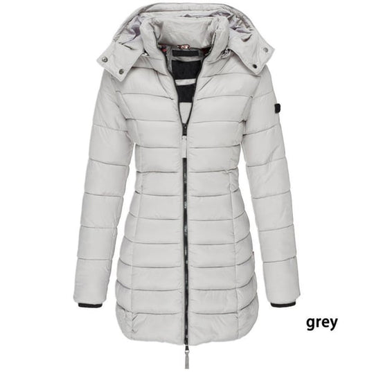 Winter women's mid-length padded jacket warm solid color hooded jacket