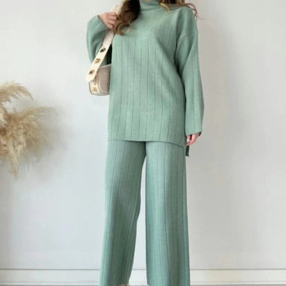 Casual Fashion Solid Color Sweater Two -piece Suit