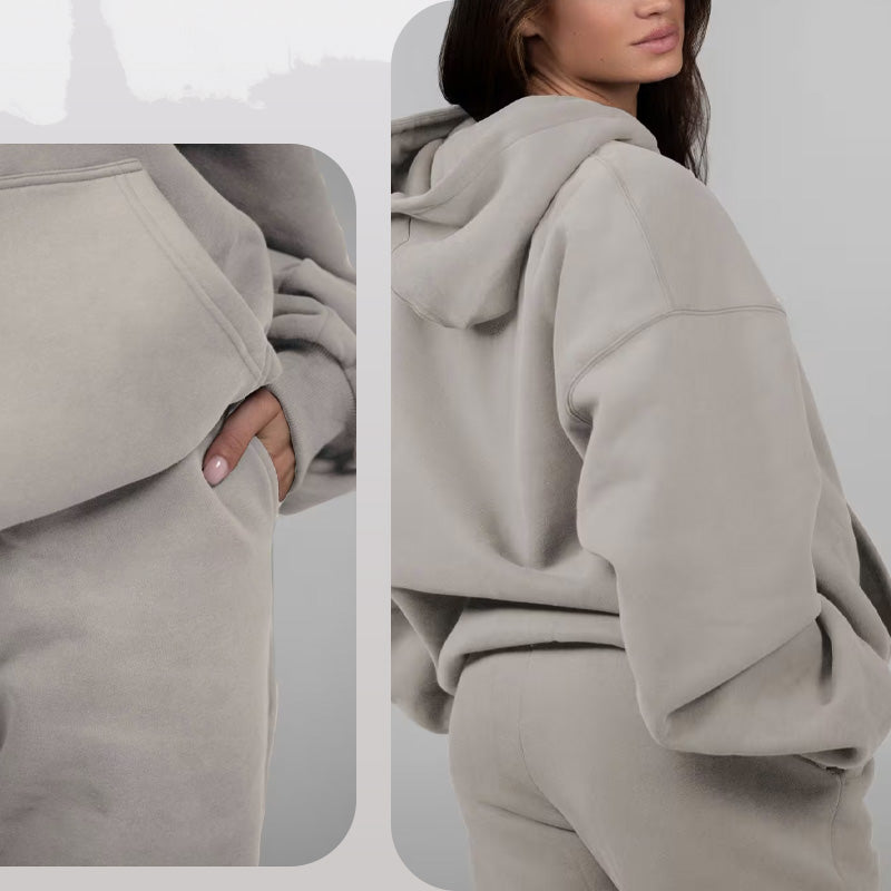 Unisex Solid Color Oversized Hoodies & Sweatpants Set