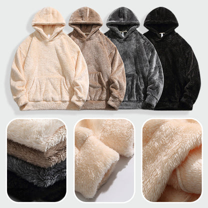 Solid Color Thickened Loose Fuzzy Hooded Sweatshirt