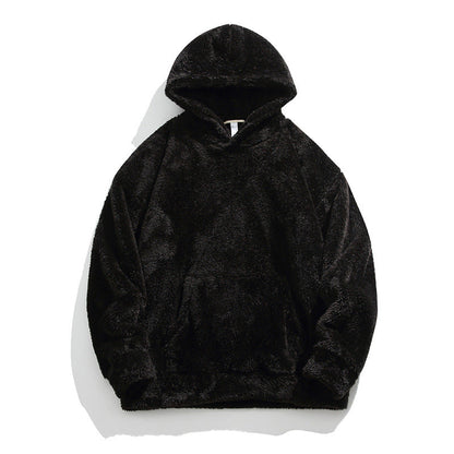 Solid Color Thickened Loose Fuzzy Hooded Sweatshirt