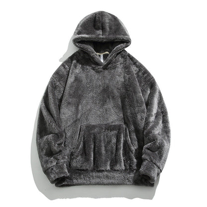 Solid Color Thickened Loose Fuzzy Hooded Sweatshirt