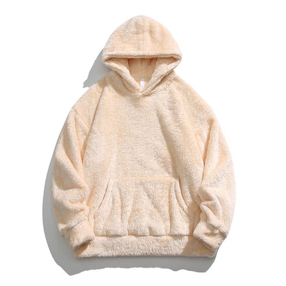 Solid Color Thickened Loose Fuzzy Hooded Sweatshirt