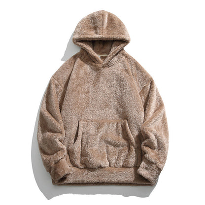 Solid Color Thickened Loose Fuzzy Hooded Sweatshirt