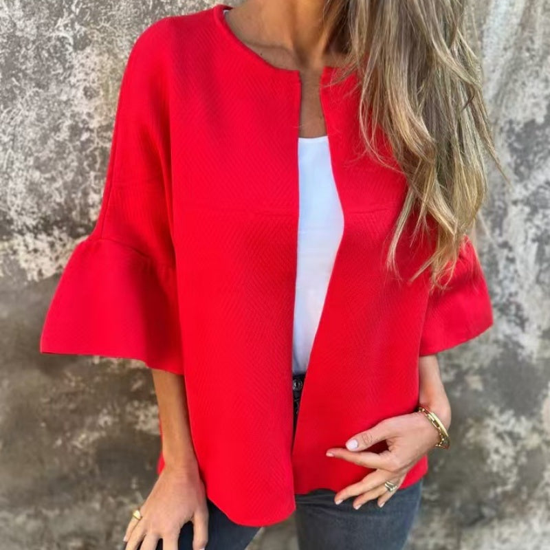 🌷Limited Time 51% OFF💞Women's Round Neck Flare Sleeve Short Jacket