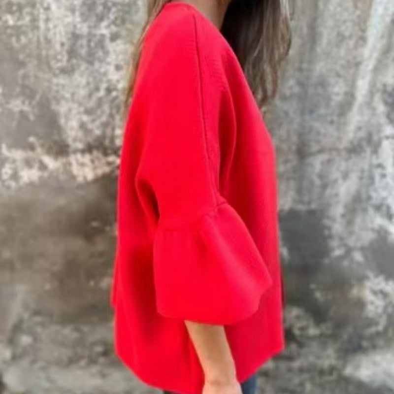 🌷Časově omezená sleva 51 %💞Dámská krátká bunda s kulatým výstřihem a rozšířenými rukávy