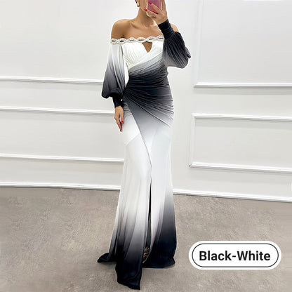 Women’s Gradient Off Shoulder Slit Long Dress