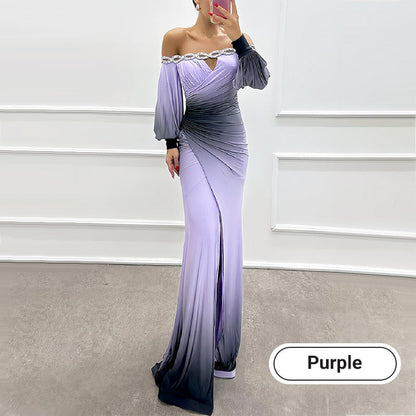 Women’s Gradient Off Shoulder Slit Long Dress